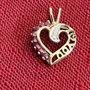 Vintage ECG 10K Love You Heart Pendant With Amethsyt & Diamond
